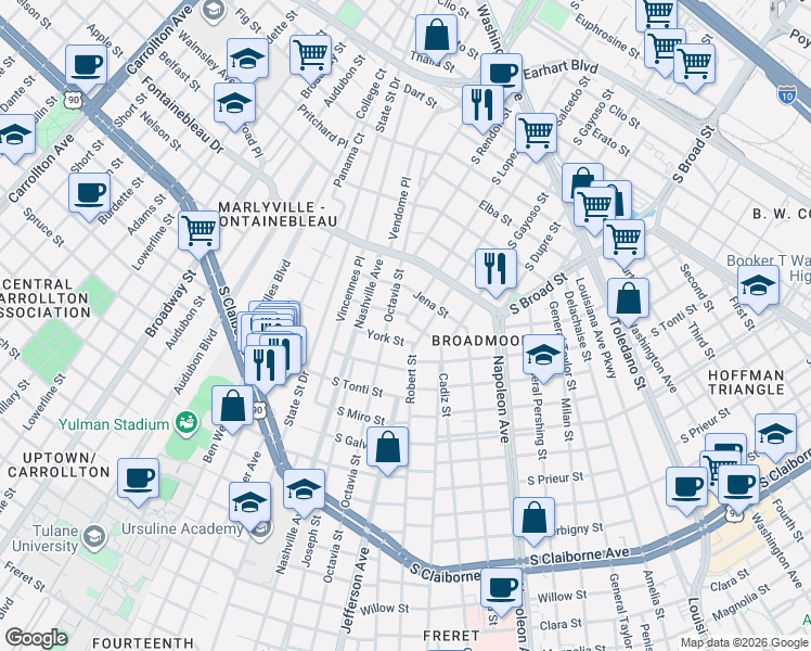 map of restaurants, bars, coffee shops, grocery stores, and more near 5401 Mc Kenna Street in New Orleans