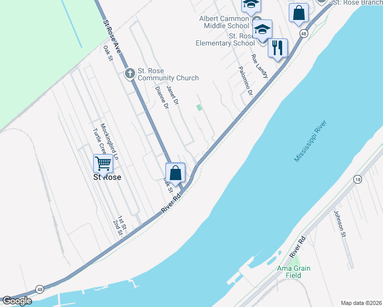 map of restaurants, bars, coffee shops, grocery stores, and more near 100 Janet Drive in Saint Rose