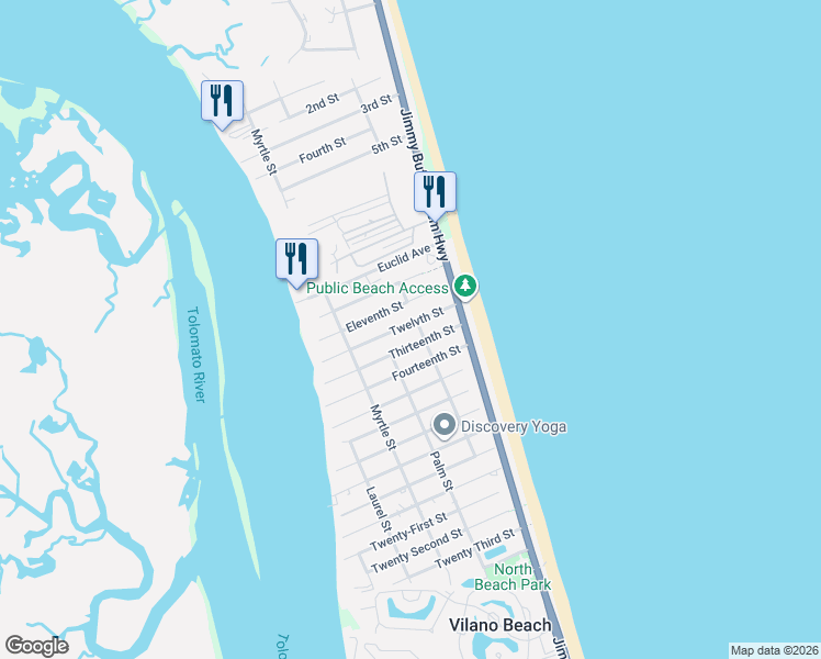 map of restaurants, bars, coffee shops, grocery stores, and more near 307 Eleventh Street in St. Augustine