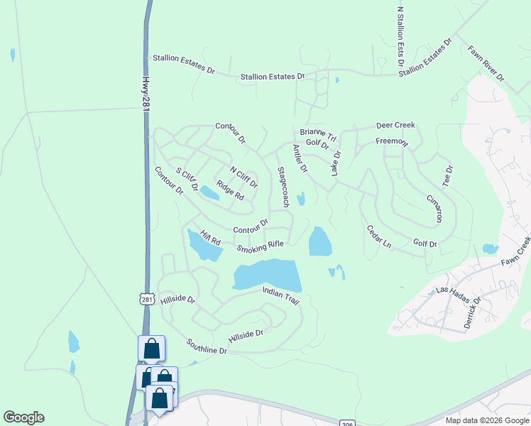 map of restaurants, bars, coffee shops, grocery stores, and more near 2908 Contour Drive in Spring Branch
