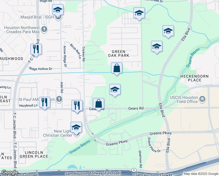 map of restaurants, bars, coffee shops, grocery stores, and more near in Houston