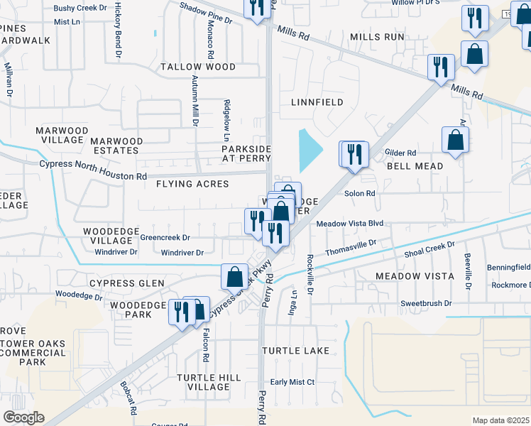 map of restaurants, bars, coffee shops, grocery stores, and more near 9703 Pine Pass Drive in Houston