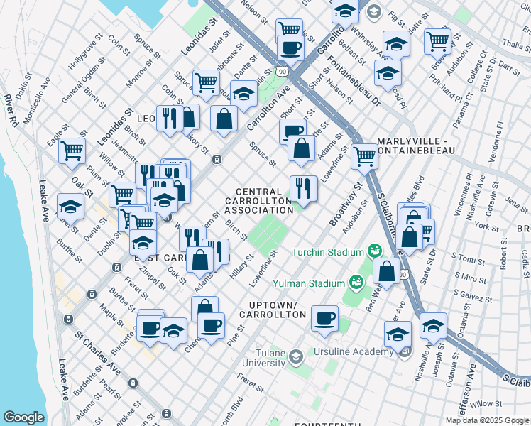 map of restaurants, bars, coffee shops, grocery stores, and more near in New Orleans