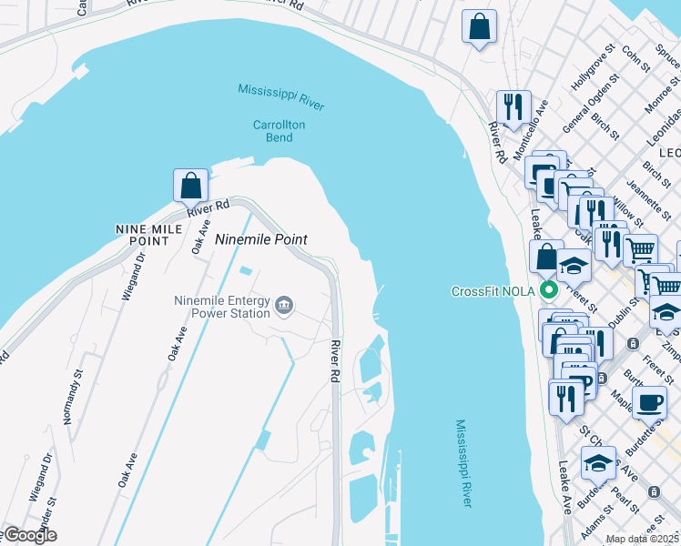 map of restaurants, bars, coffee shops, grocery stores, and more near 1789-1913 River Road in Bridge City