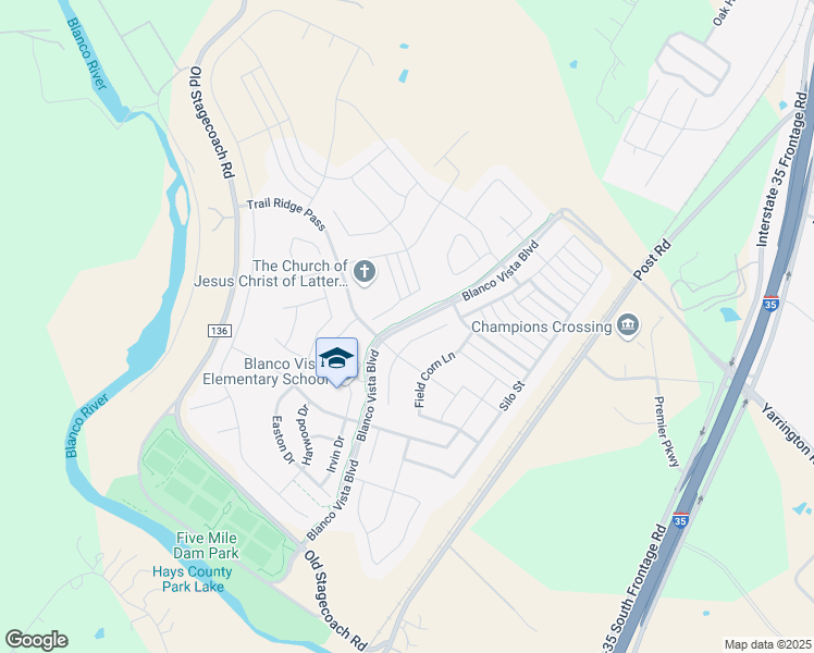 map of restaurants, bars, coffee shops, grocery stores, and more near Blanco Vista Boulevard in San Marcos