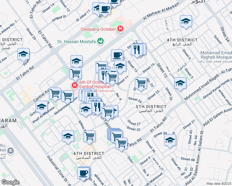 map of restaurants, bars, coffee shops, grocery stores, and more near No. 4 in 6th of October City (2)