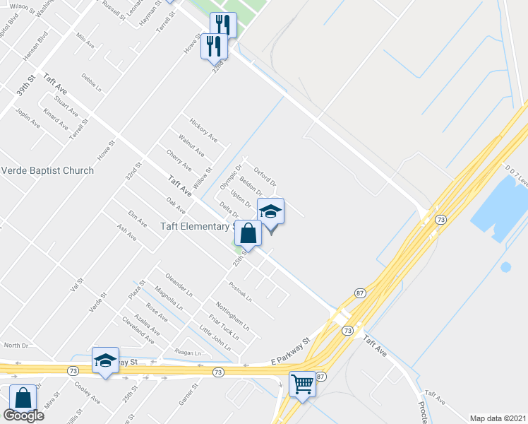 map of restaurants, bars, coffee shops, grocery stores, and more near 6974 Melody Drive in Port Arthur