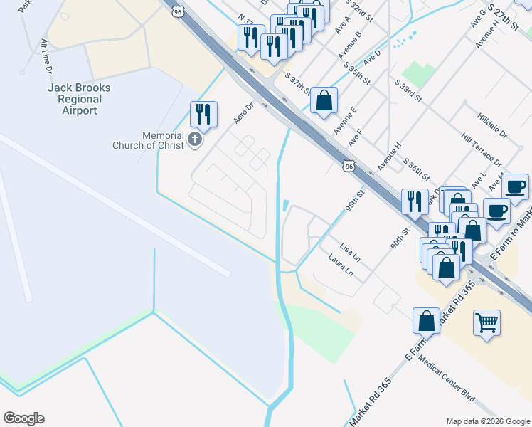 map of restaurants, bars, coffee shops, grocery stores, and more near 10070 Dominion Ranch Drive in Port Arthur