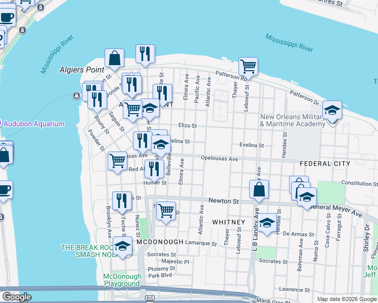 map of restaurants, bars, coffee shops, grocery stores, and more near 920 Opelousas Avenue in New Orleans