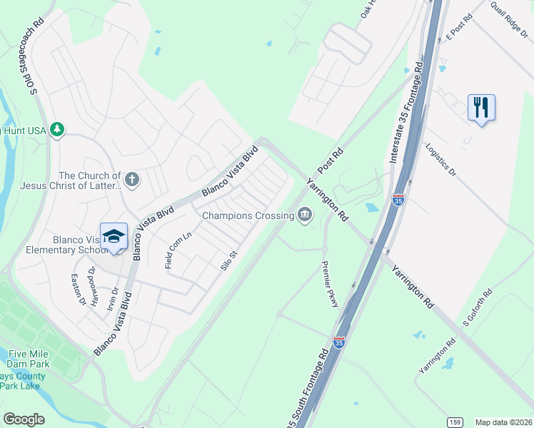 map of restaurants, bars, coffee shops, grocery stores, and more near 718 Silo Street in San Marcos