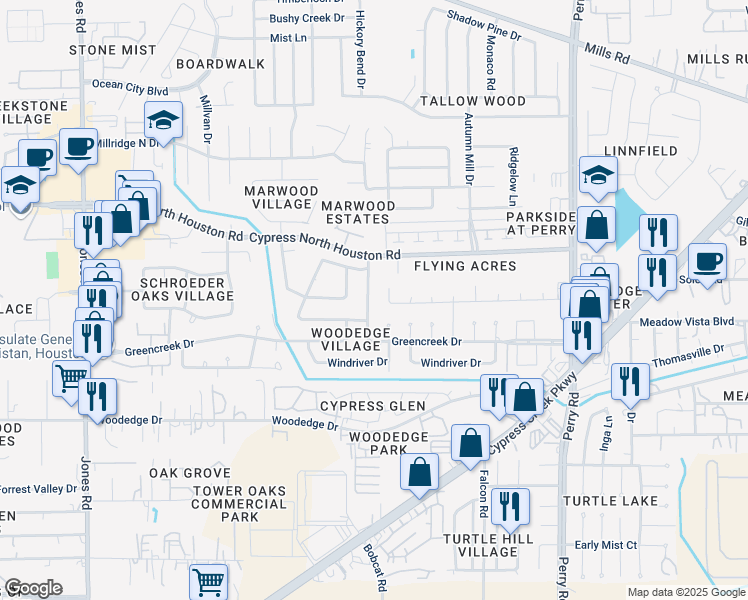 map of restaurants, bars, coffee shops, grocery stores, and more near 12014 Holly Stone Drive in Houston