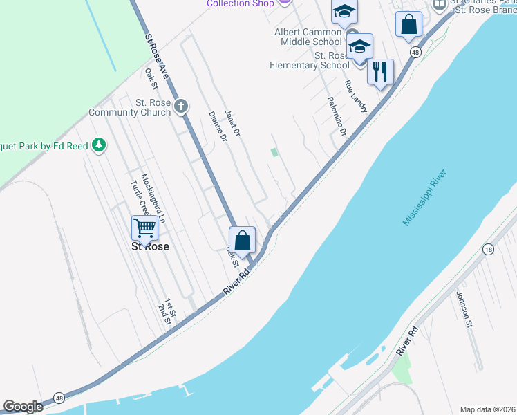 map of restaurants, bars, coffee shops, grocery stores, and more near 100 Janet Drive in Saint Rose