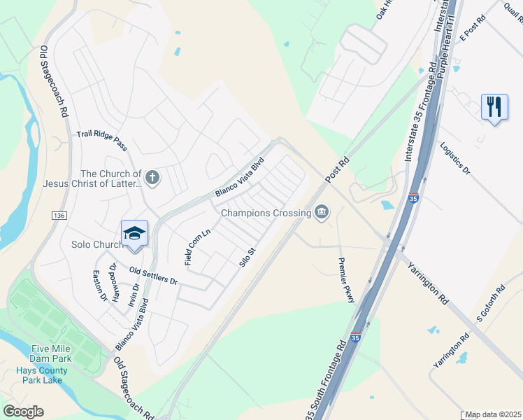 map of restaurants, bars, coffee shops, grocery stores, and more near 135 Wainscot Oak Way in San Marcos