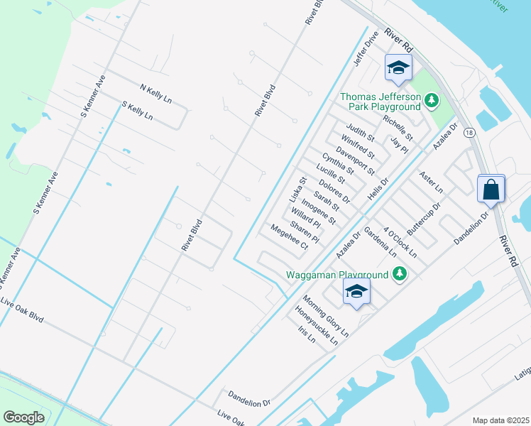 map of restaurants, bars, coffee shops, grocery stores, and more near 472 Jeffer Drive in Westwego