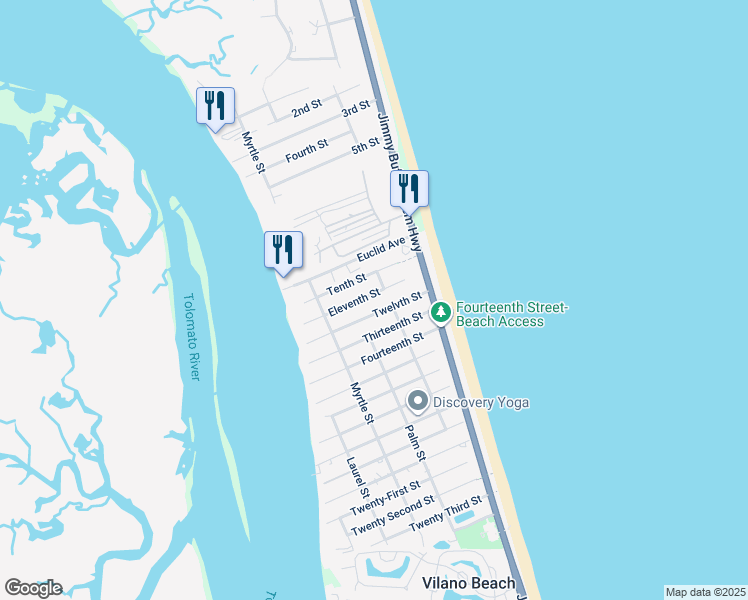 map of restaurants, bars, coffee shops, grocery stores, and more near 307 Eleventh Street in St. Augustine
