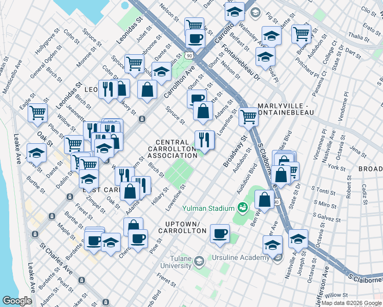 map of restaurants, bars, coffee shops, grocery stores, and more near in New Orleans