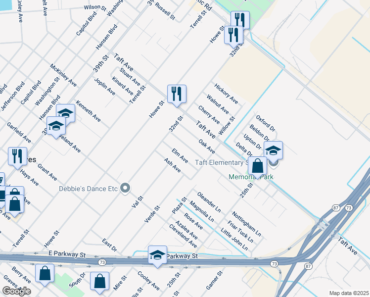 map of restaurants, bars, coffee shops, grocery stores, and more near 3145 Maple Avenue in Groves