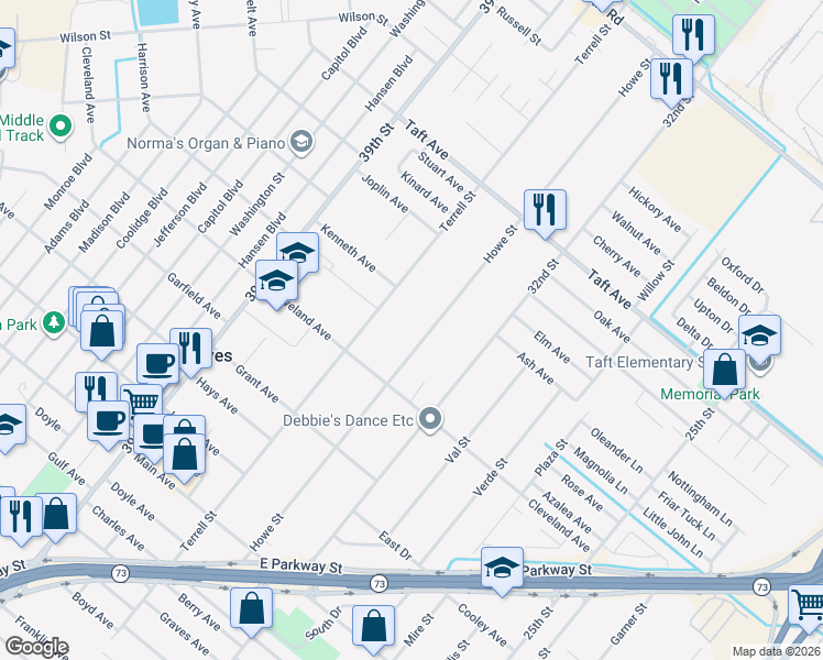 map of restaurants, bars, coffee shops, grocery stores, and more near 6609 Howe St in Groves