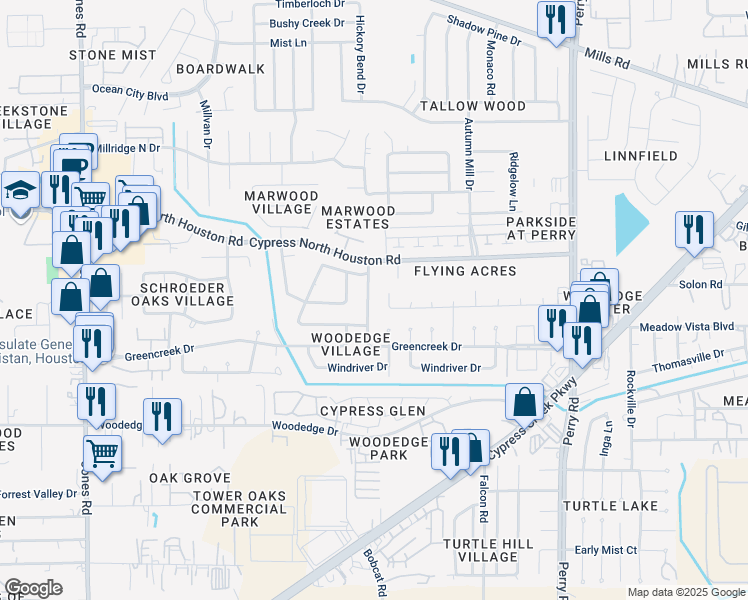 map of restaurants, bars, coffee shops, grocery stores, and more near 12014 Holly Stone Drive in Houston