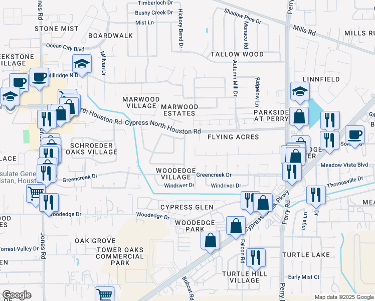 map of restaurants, bars, coffee shops, grocery stores, and more near 12014 Holly Stone Drive in Houston