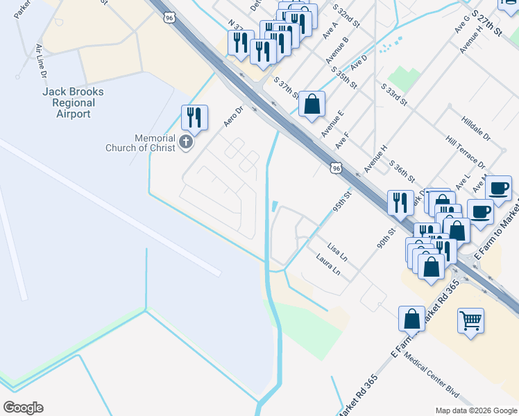 map of restaurants, bars, coffee shops, grocery stores, and more near 10070 Dominion Ranch Drive in Port Arthur