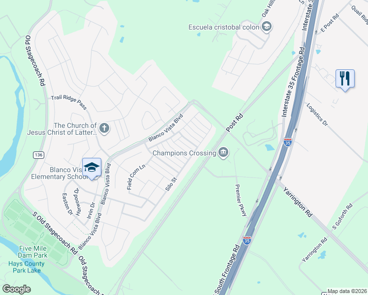 map of restaurants, bars, coffee shops, grocery stores, and more near 135 Wainscot Oak Way in San Marcos