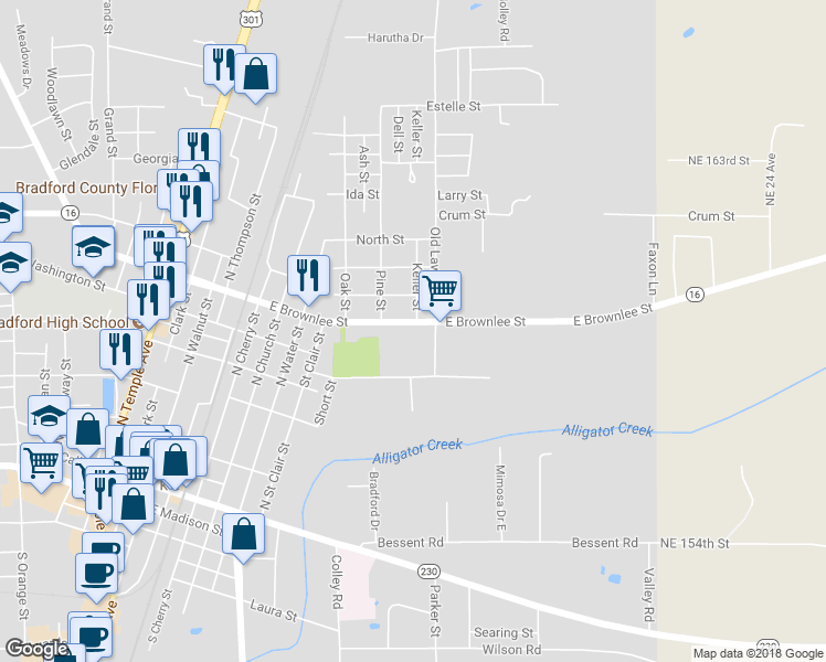 map of restaurants, bars, coffee shops, grocery stores, and more near 1010 East Brownlee Street in Starke