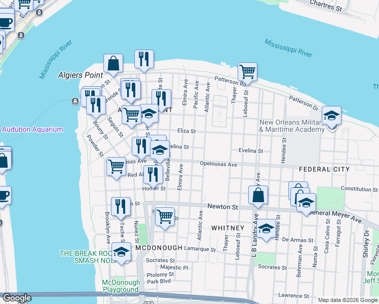 map of restaurants, bars, coffee shops, grocery stores, and more near 920 Opelousas Avenue in New Orleans
