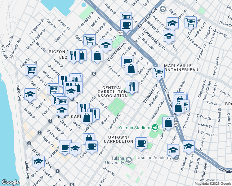 map of restaurants, bars, coffee shops, grocery stores, and more near in New Orleans