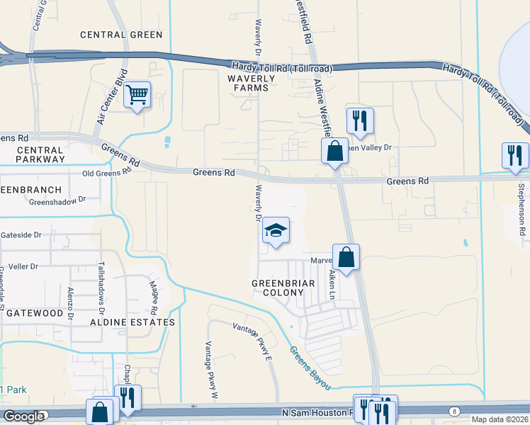 map of restaurants, bars, coffee shops, grocery stores, and more near 2009 Grab Road in Houston