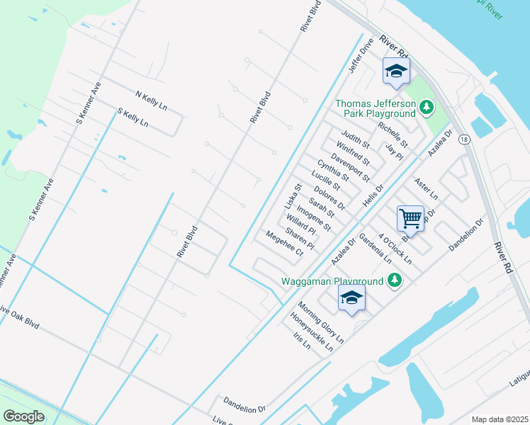 map of restaurants, bars, coffee shops, grocery stores, and more near 472 Jeffer Drive in Westwego