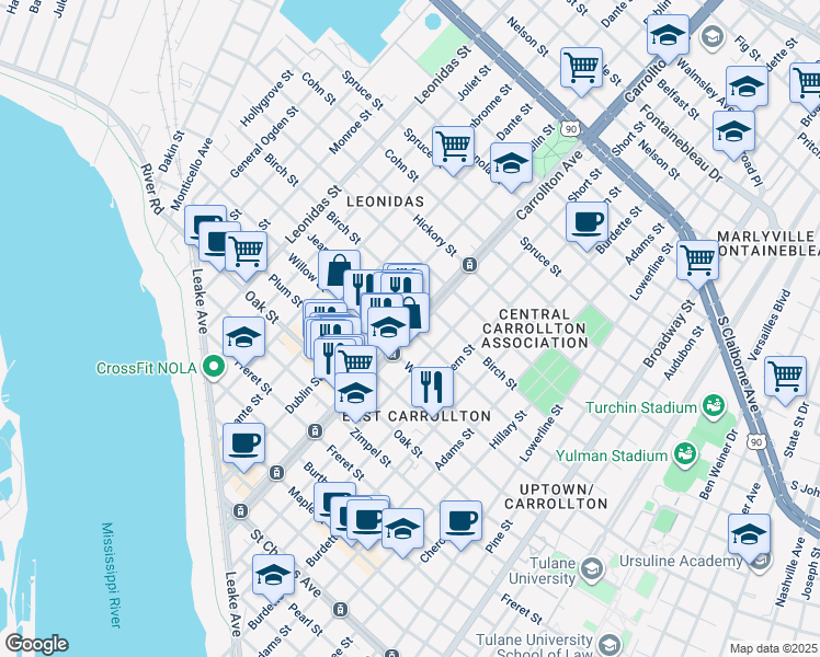 map of restaurants, bars, coffee shops, grocery stores, and more near 8099 Jeannette Street in New Orleans