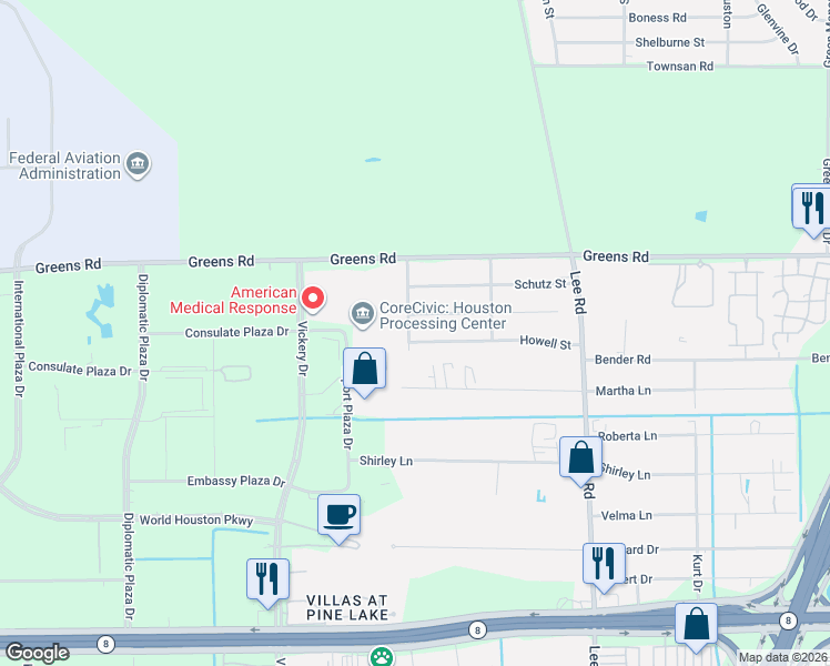 map of restaurants, bars, coffee shops, grocery stores, and more near 5610 Howell Street in Houston