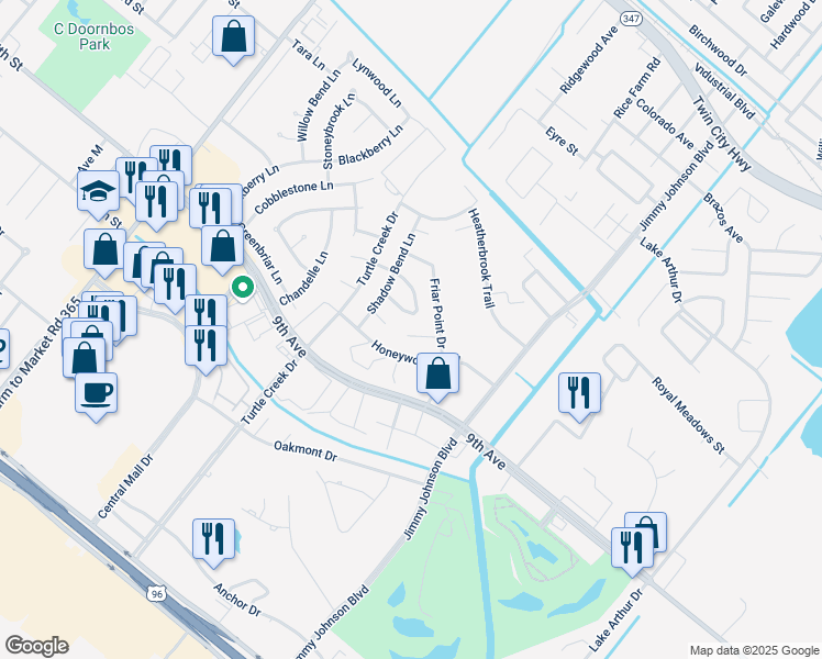 map of restaurants, bars, coffee shops, grocery stores, and more near 7965 Brittani in Port Arthur