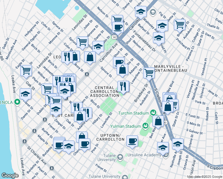 map of restaurants, bars, coffee shops, grocery stores, and more near in New Orleans