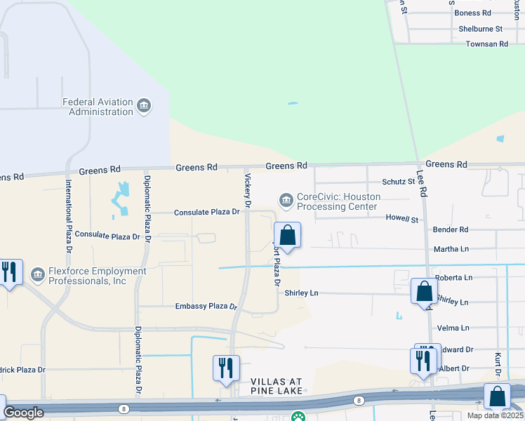 map of restaurants, bars, coffee shops, grocery stores, and more near 4740 Consulate Plaza Drive in Houston