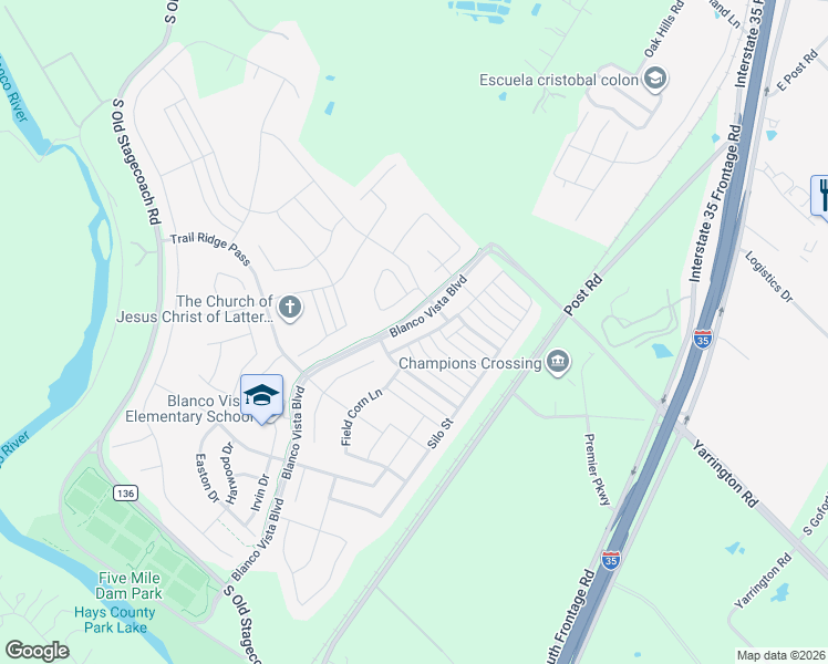 map of restaurants, bars, coffee shops, grocery stores, and more near 703 Stampede Road in San Marcos