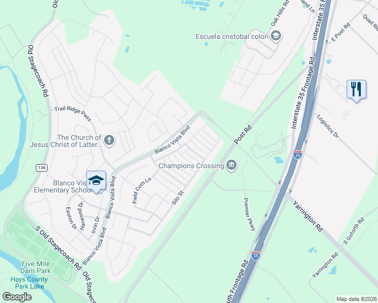 map of restaurants, bars, coffee shops, grocery stores, and more near 214 Gambel Oak Way in San Marcos