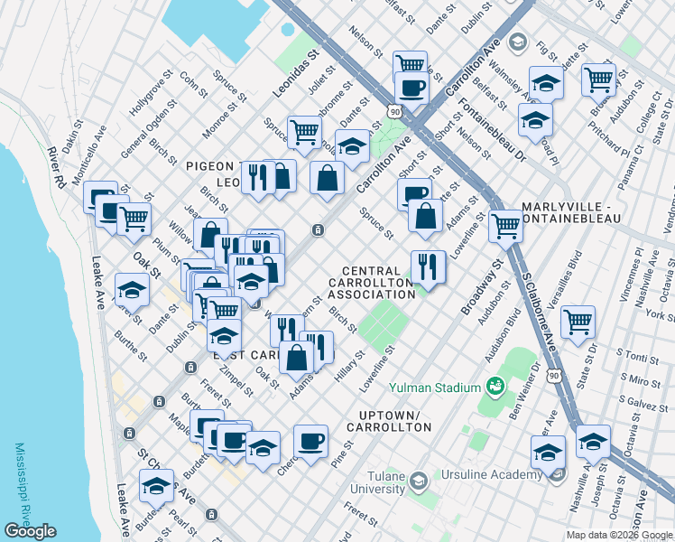 map of restaurants, bars, coffee shops, grocery stores, and more near in New Orleans