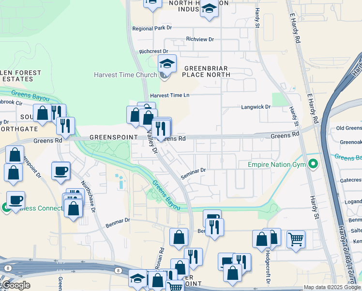 map of restaurants, bars, coffee shops, grocery stores, and more near in Houston