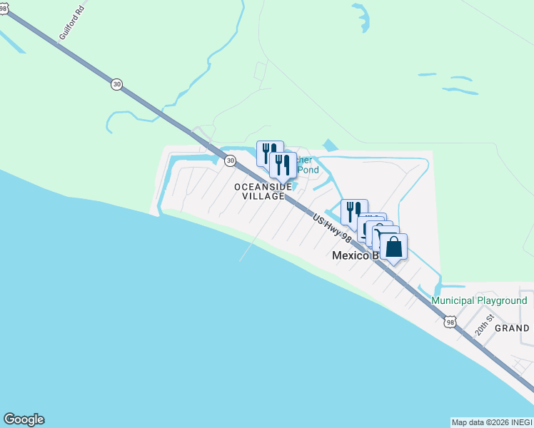 map of restaurants, bars, coffee shops, grocery stores, and more near 106C South 37th Street in Mexico Beach