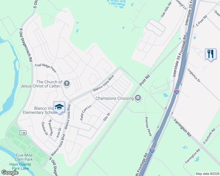 map of restaurants, bars, coffee shops, grocery stores, and more near 214 Gambel Oak Way in San Marcos