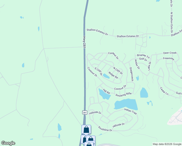 map of restaurants, bars, coffee shops, grocery stores, and more near 291 Contour Drive in Spring Branch
