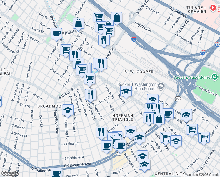map of restaurants, bars, coffee shops, grocery stores, and more near in New Orleans