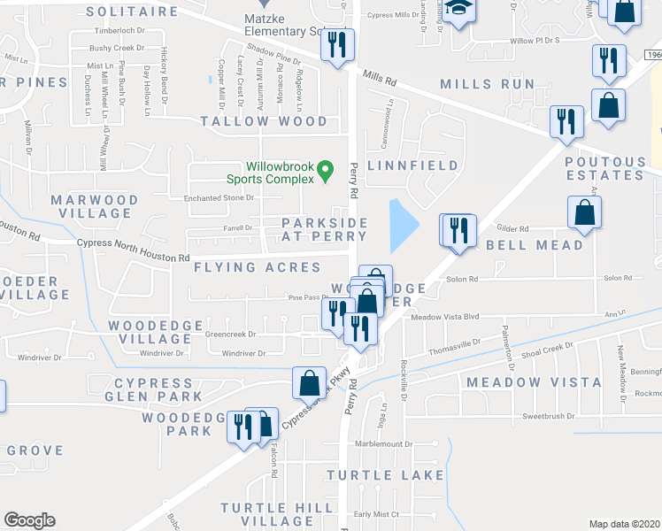 map of restaurants, bars, coffee shops, grocery stores, and more near 9715 Lou Edd Road in Houston