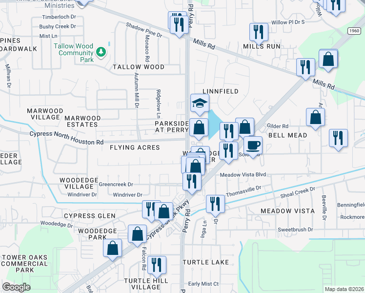 map of restaurants, bars, coffee shops, grocery stores, and more near 9715 Lou Edd Road in Houston