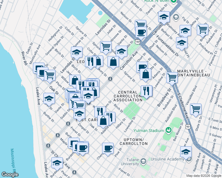 map of restaurants, bars, coffee shops, grocery stores, and more near in New Orleans