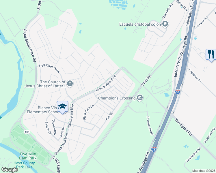 map of restaurants, bars, coffee shops, grocery stores, and more near 703 Stampede Road in San Marcos