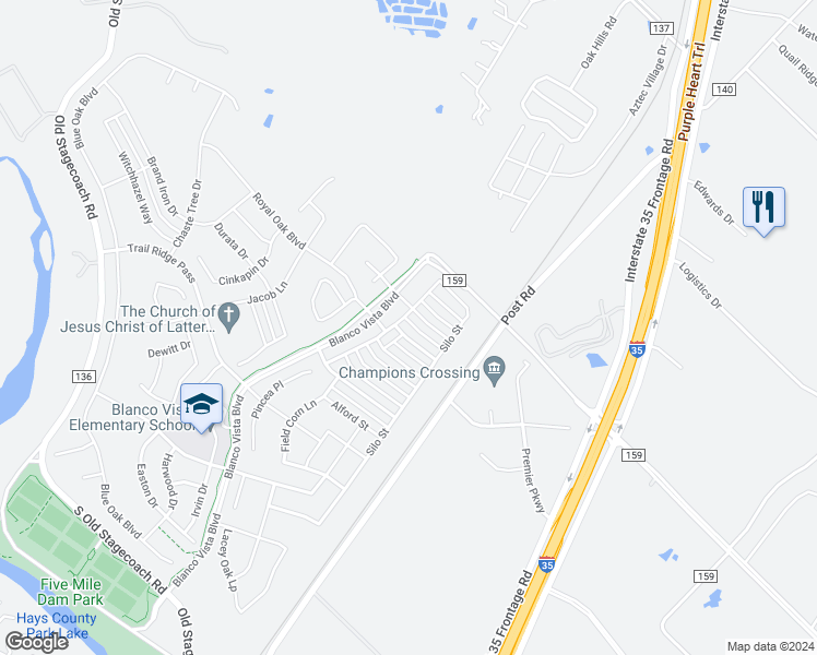 map of restaurants, bars, coffee shops, grocery stores, and more near 202 Gambel Oak Way in San Marcos