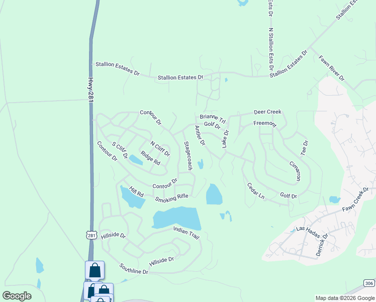map of restaurants, bars, coffee shops, grocery stores, and more near 245 Antler Drive in Spring Branch